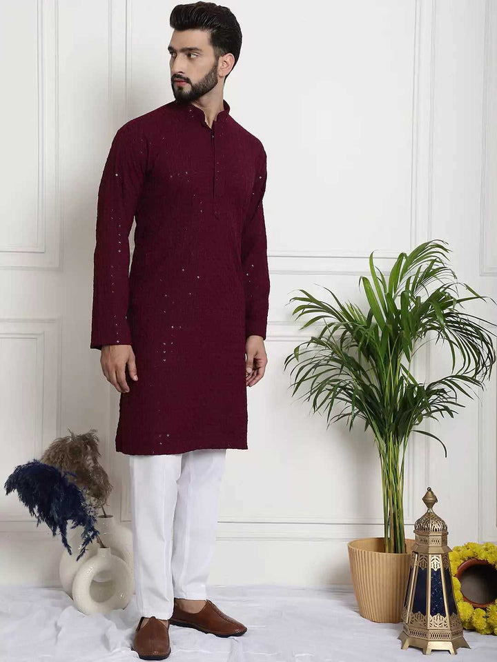 Men's Elegant Wine Cotton Kurta Pant: Classic Comfort and Style