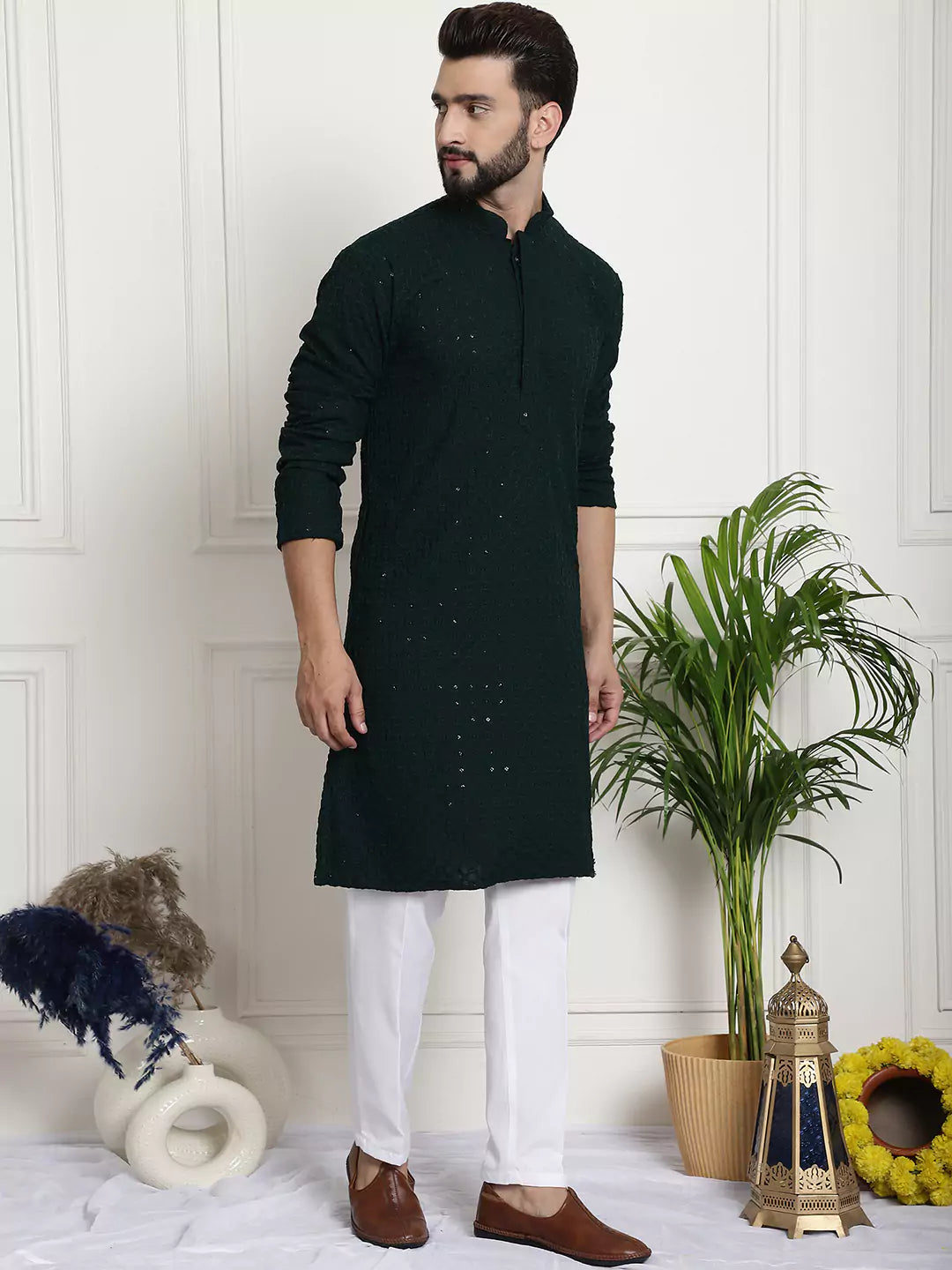 Men's Bottle Green Cotton Kurta Pant Elevate Your Style with Natural Elegance