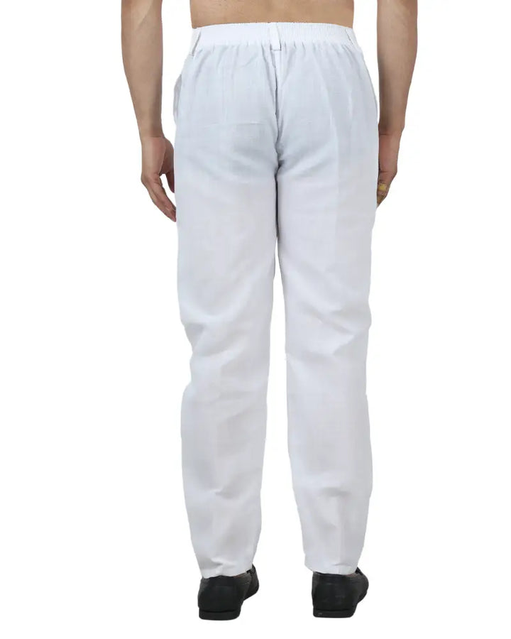 Cool Comfort: White Cotton Half-Elastic Pants for Men