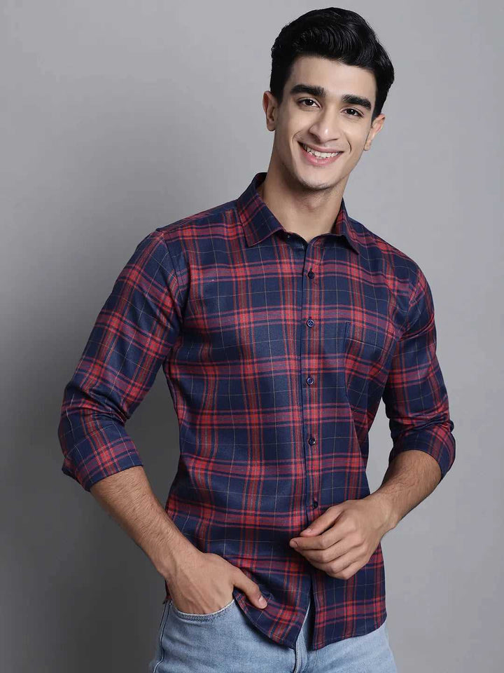 Fireside Elegance Men's Red Check Casual Cotton Shirt