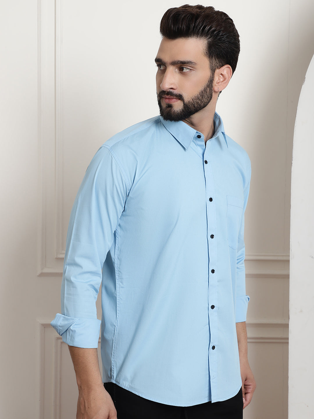 Men's Plain Solid Sky Blue Cotton Shirt