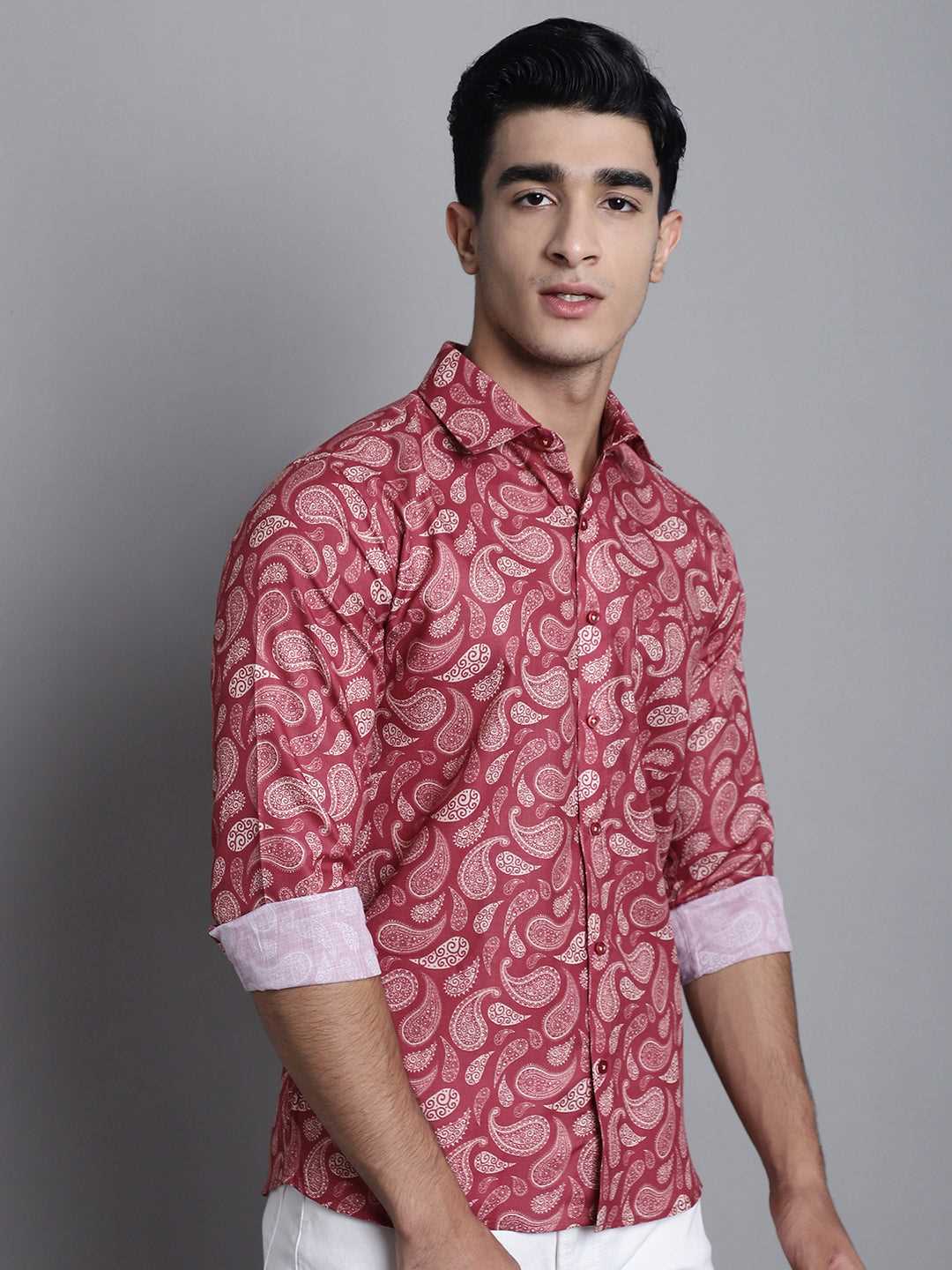 Bold Style Redefined Elevate Your Wardrobe with our Men's Red Printed Cotton Shirt