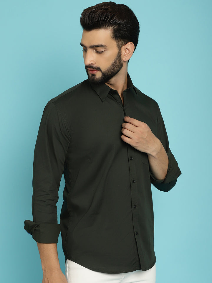 Men's Embrace Effortless Style with Our Olive-Coloured Casual Shirt