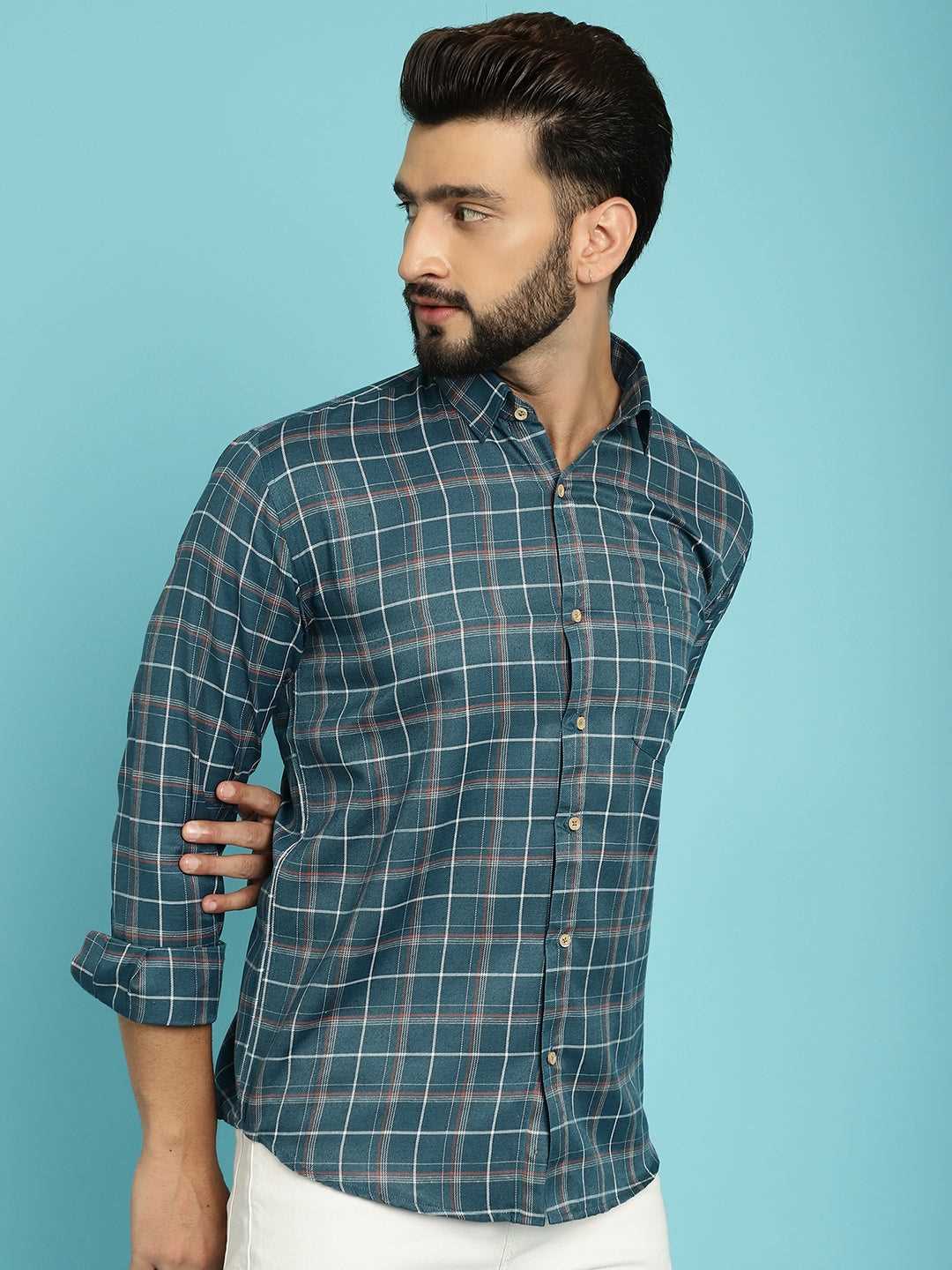 Fresh Style Explore Men's Checked Green Cotton Shirts