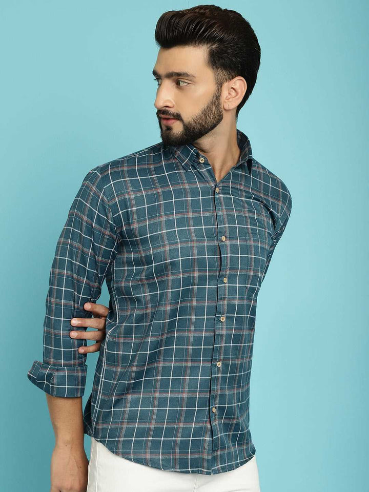 Fresh Style Explore Men's Checked Green Cotton Shirts