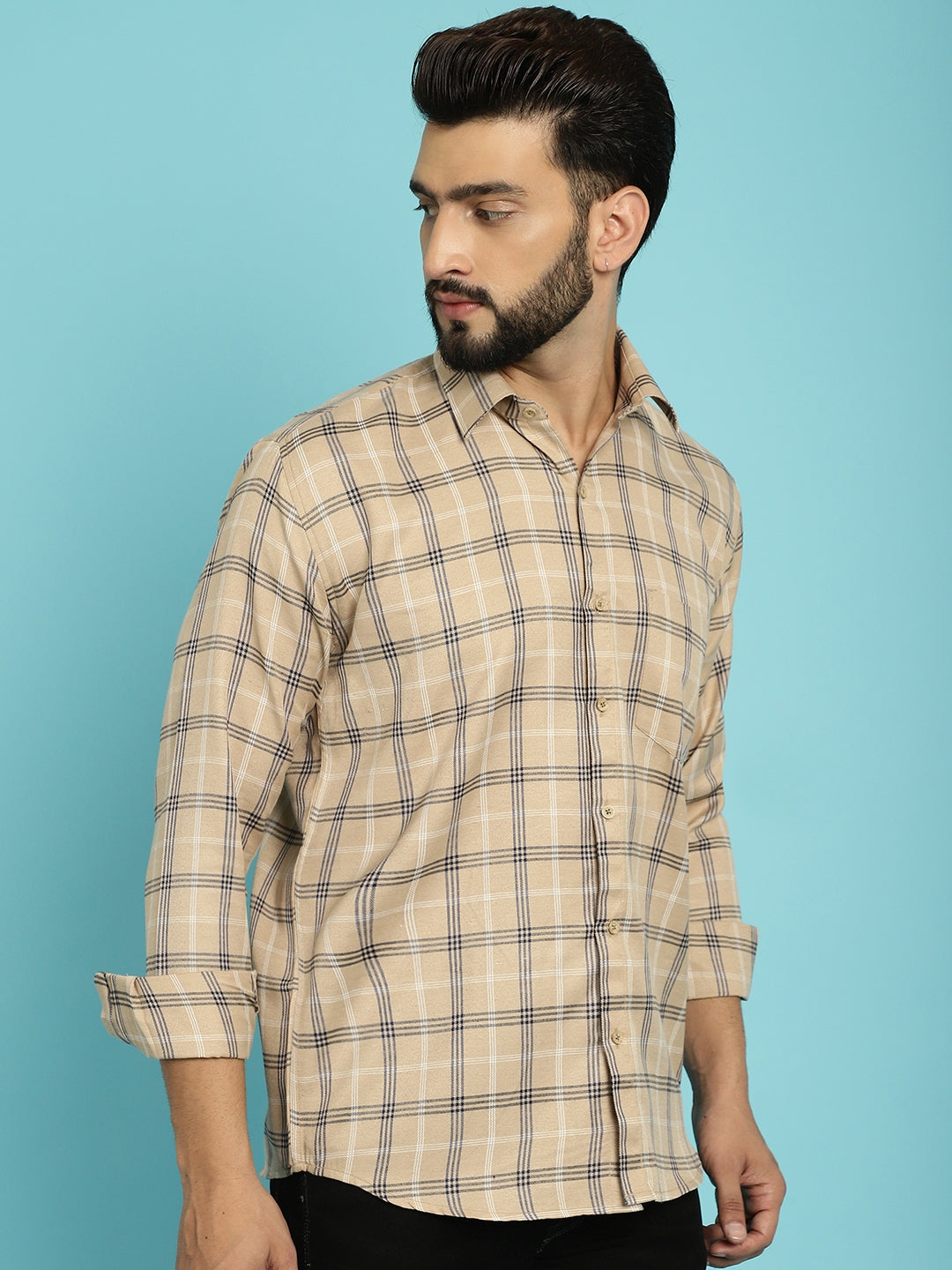 Peach Perfection Checkered Shirt for Men – Embrace Subtle Elegance in Every Detail