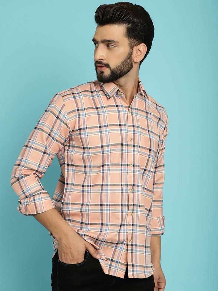 Men's Embrace Style with Our Peach Colour Check Shirt