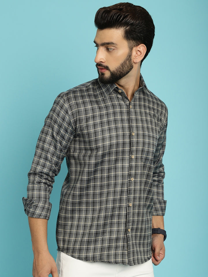 Sophisticated Elegance Discover Men's Checked Grey Cotton Shirts for Timeless Style