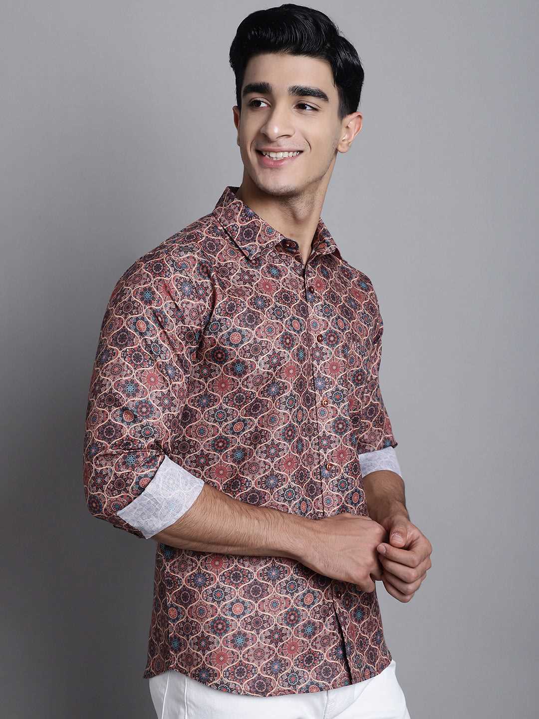 Earthly Elegance Men's Printed Shirts in Rich Brown Hues for Timeless Style