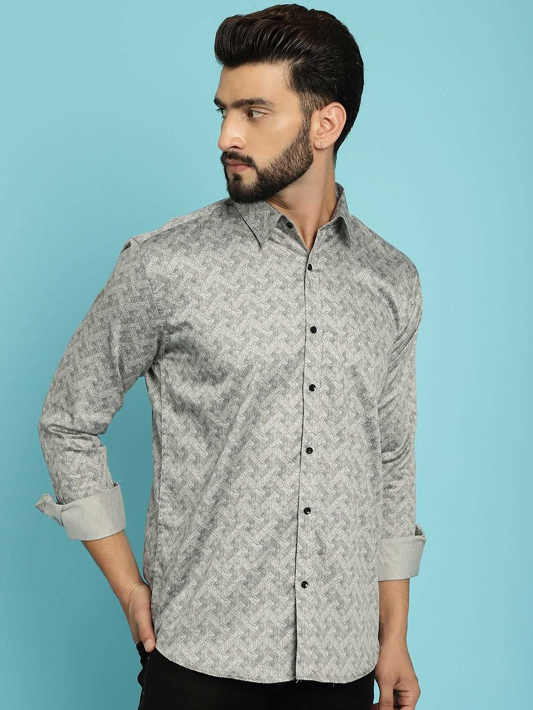 Contemporary Charisma Grey Printed Shirt for Men