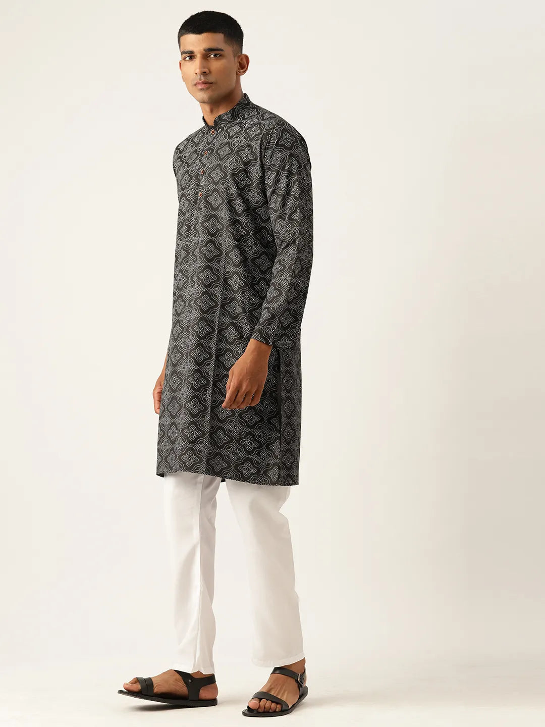 Timeless Sophistication Men's Black Printed Kurta Pajama Sets for Effortless Elegance