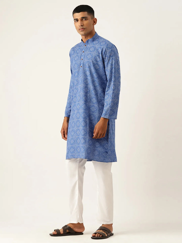 Cerulean Elegance Men's Blue Printed Kurta Pajama Sets