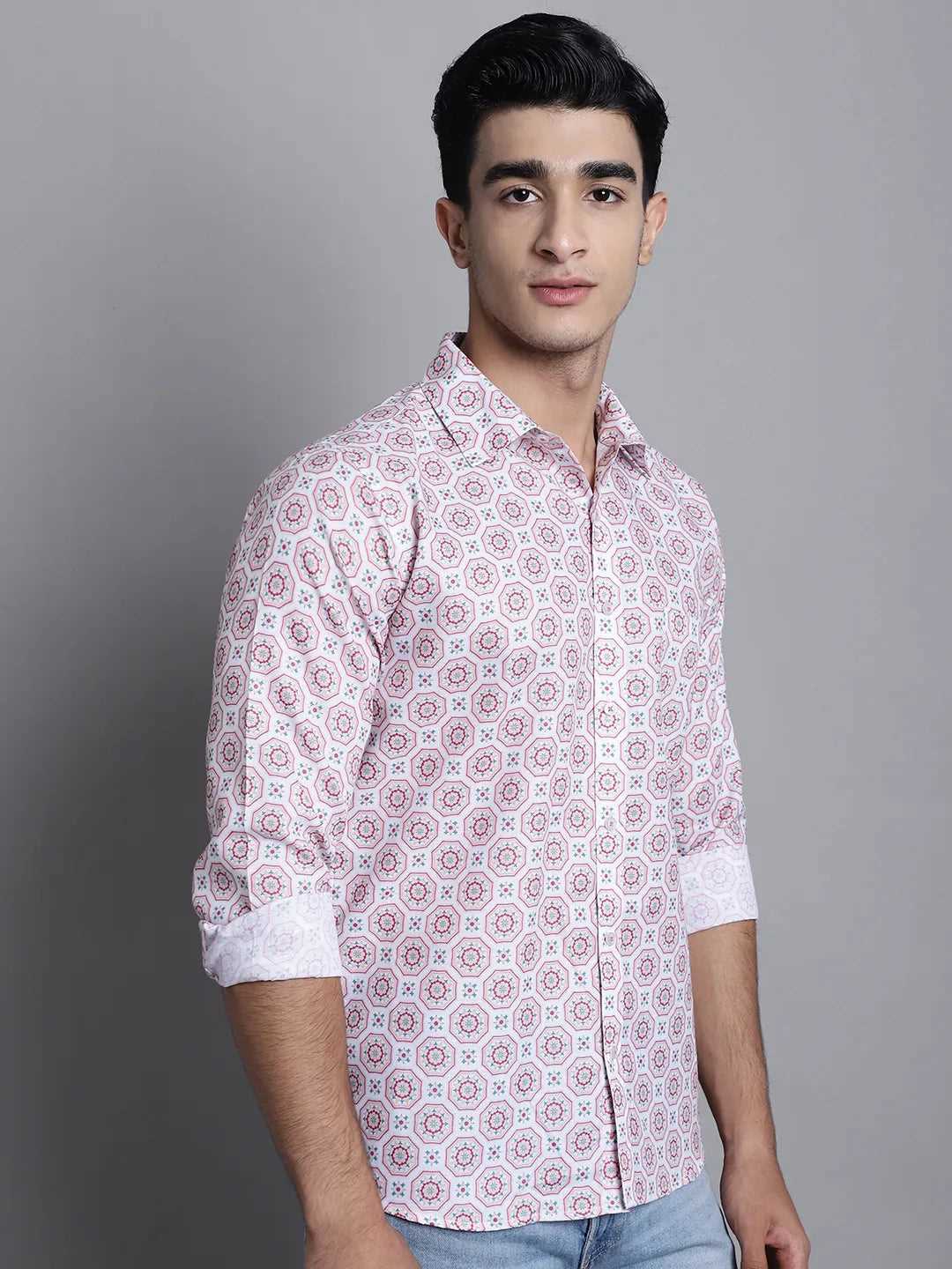 Discover White and Peach Men's Printed Shirts