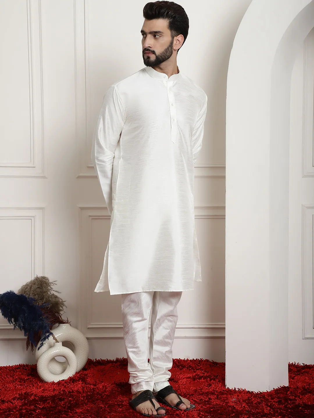 Elegance in White Silk Dupion Kurta and Churidar Set