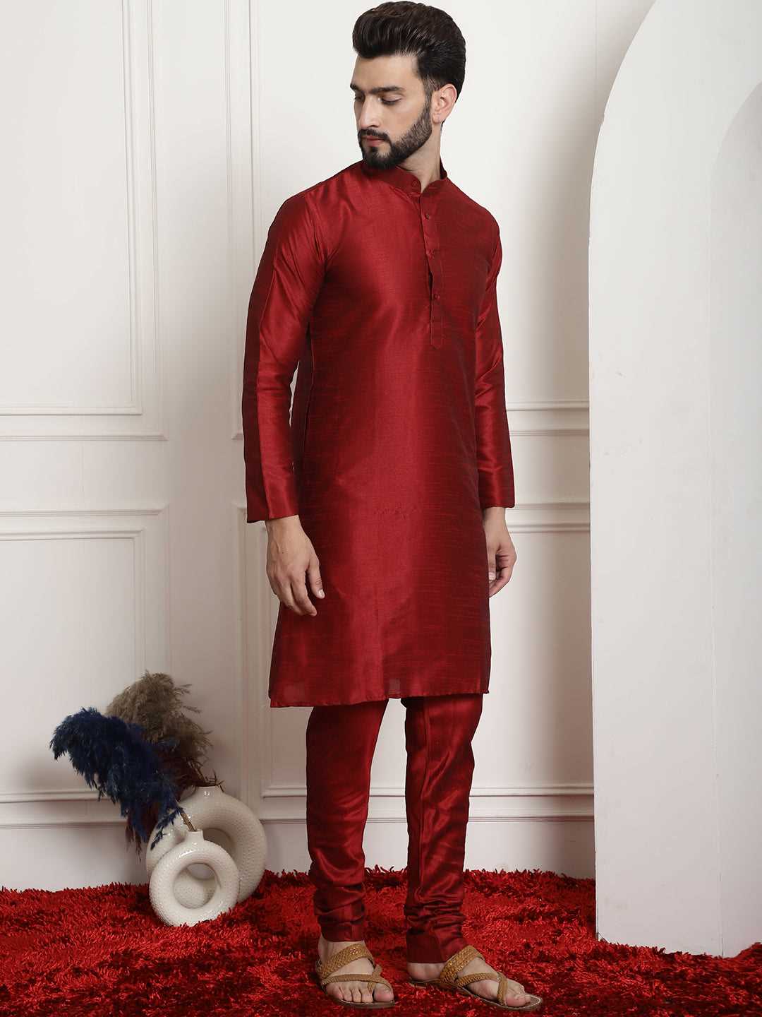 Crimson Allure Red Silk Dupion Kurta and Churidar Set