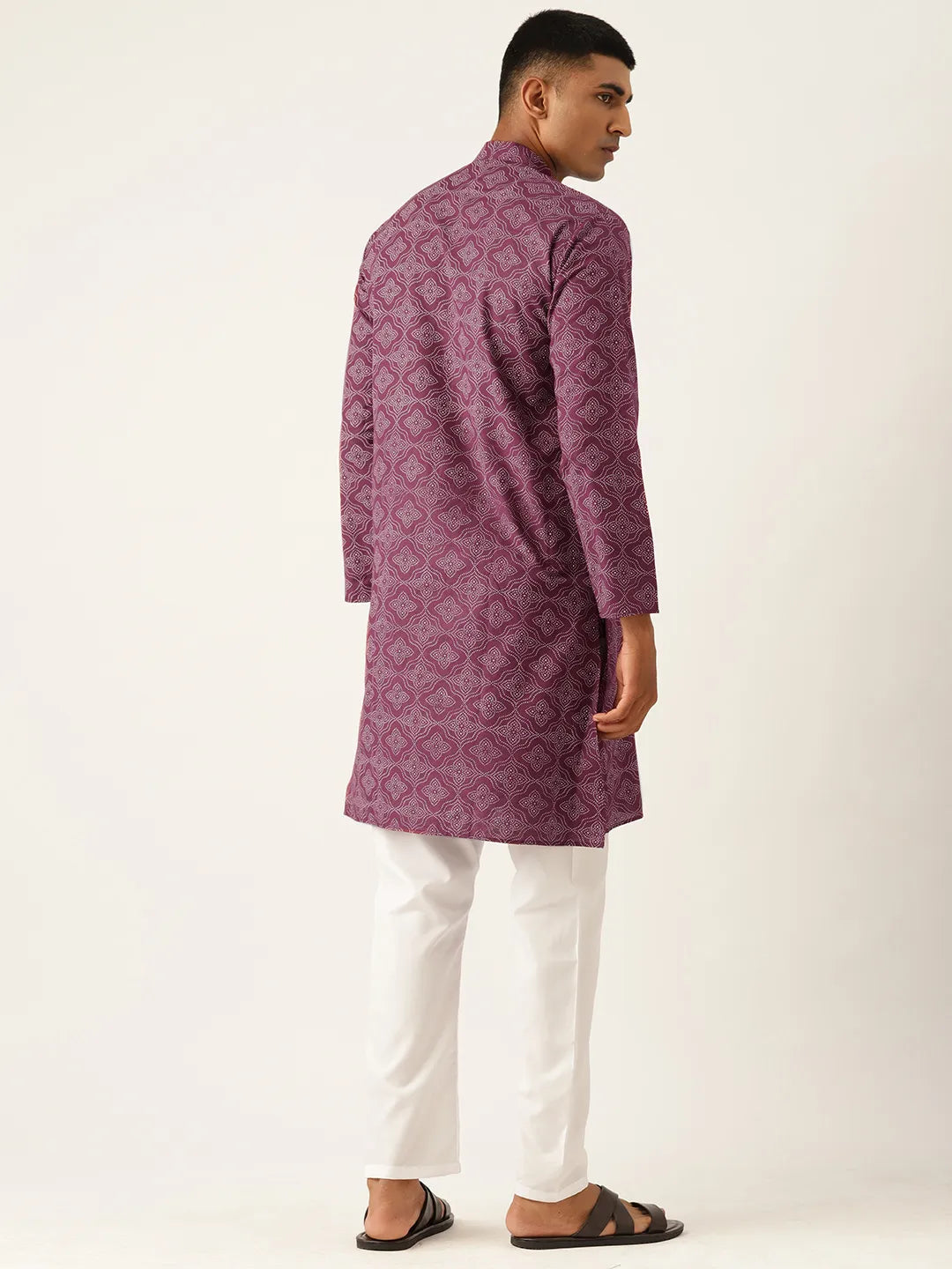 Vineyard Elegance Men's Wine Printed Kurta Pajama Sets for Timeless Style