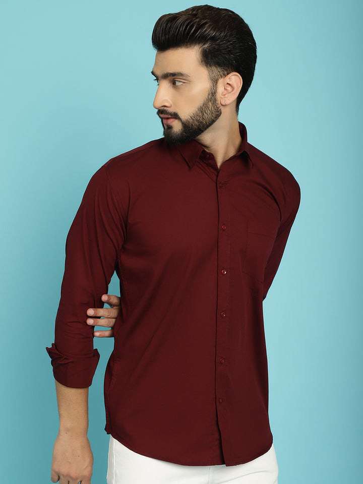 Men's Elevate Your Wardrobe with our Wine-Coloured Casual Shirt