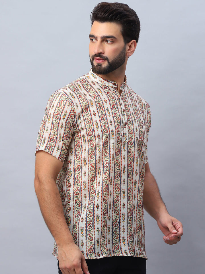 Vintage Paisley Cream Short Kurta