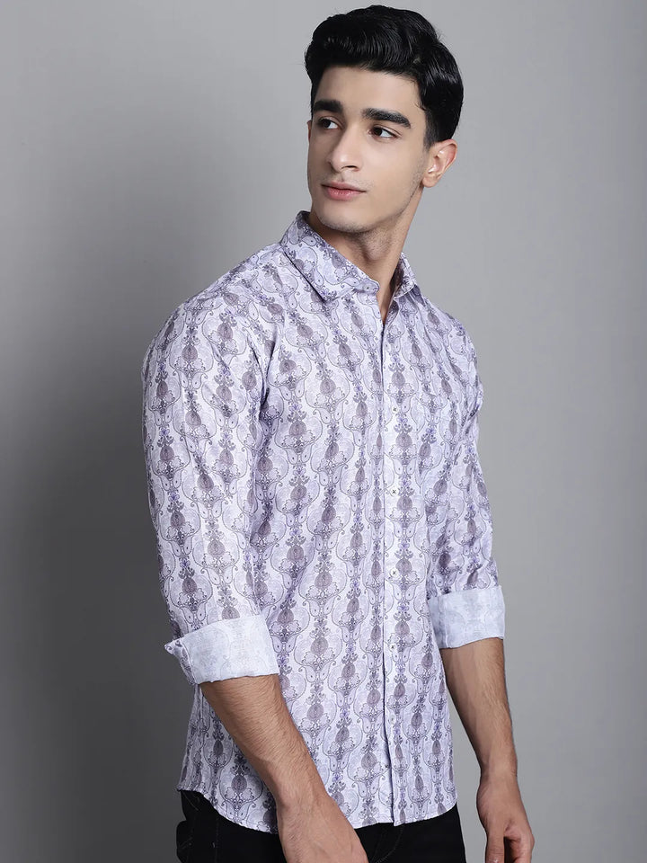 Modern Elegance Explore White and Grey Men's Printed Shirts for a Distinctive Style Statement