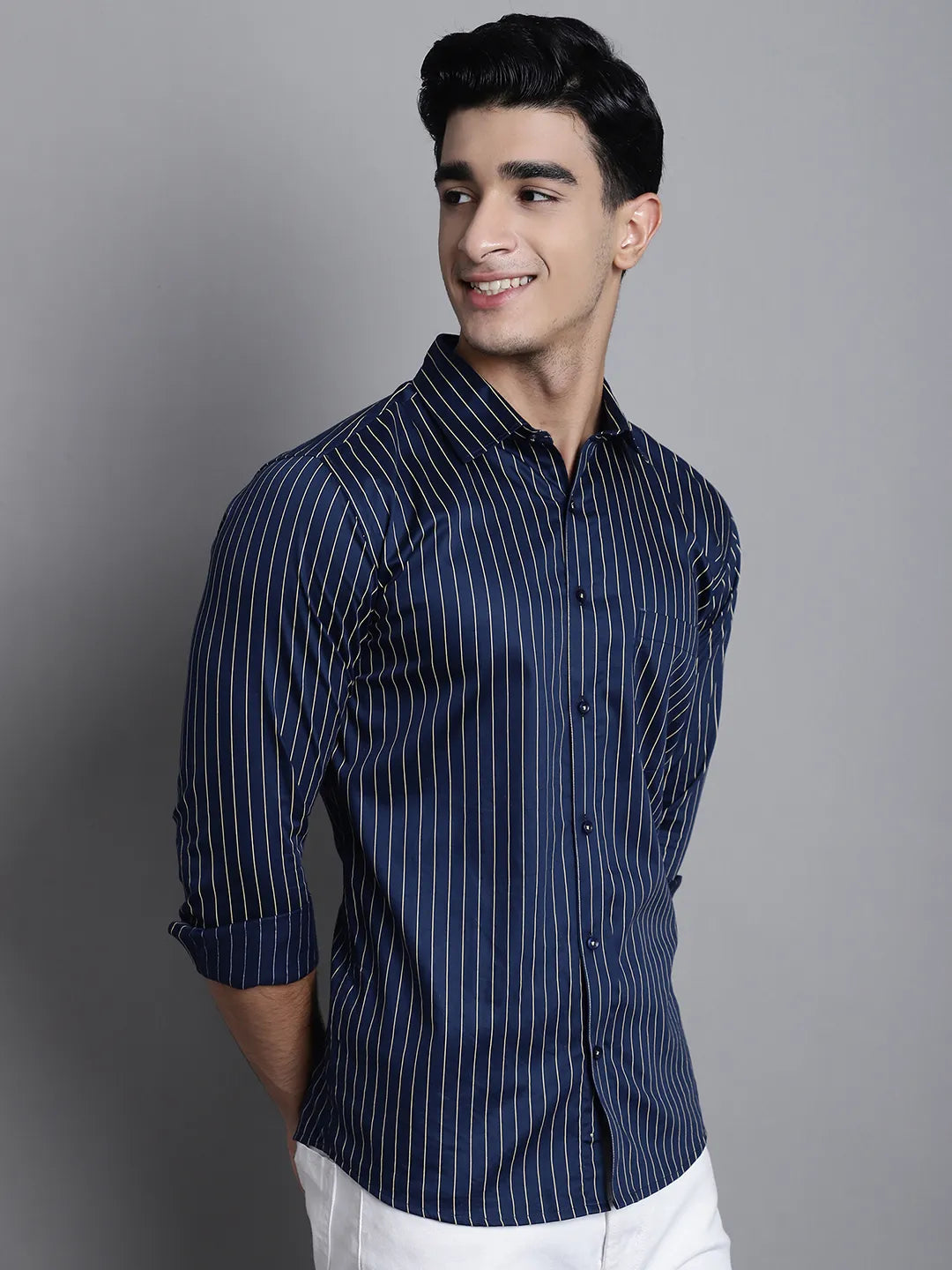 Navy Blue Lining Satin Cotton Shirts for Men Elevate Your Style with Sophisticated Elegance