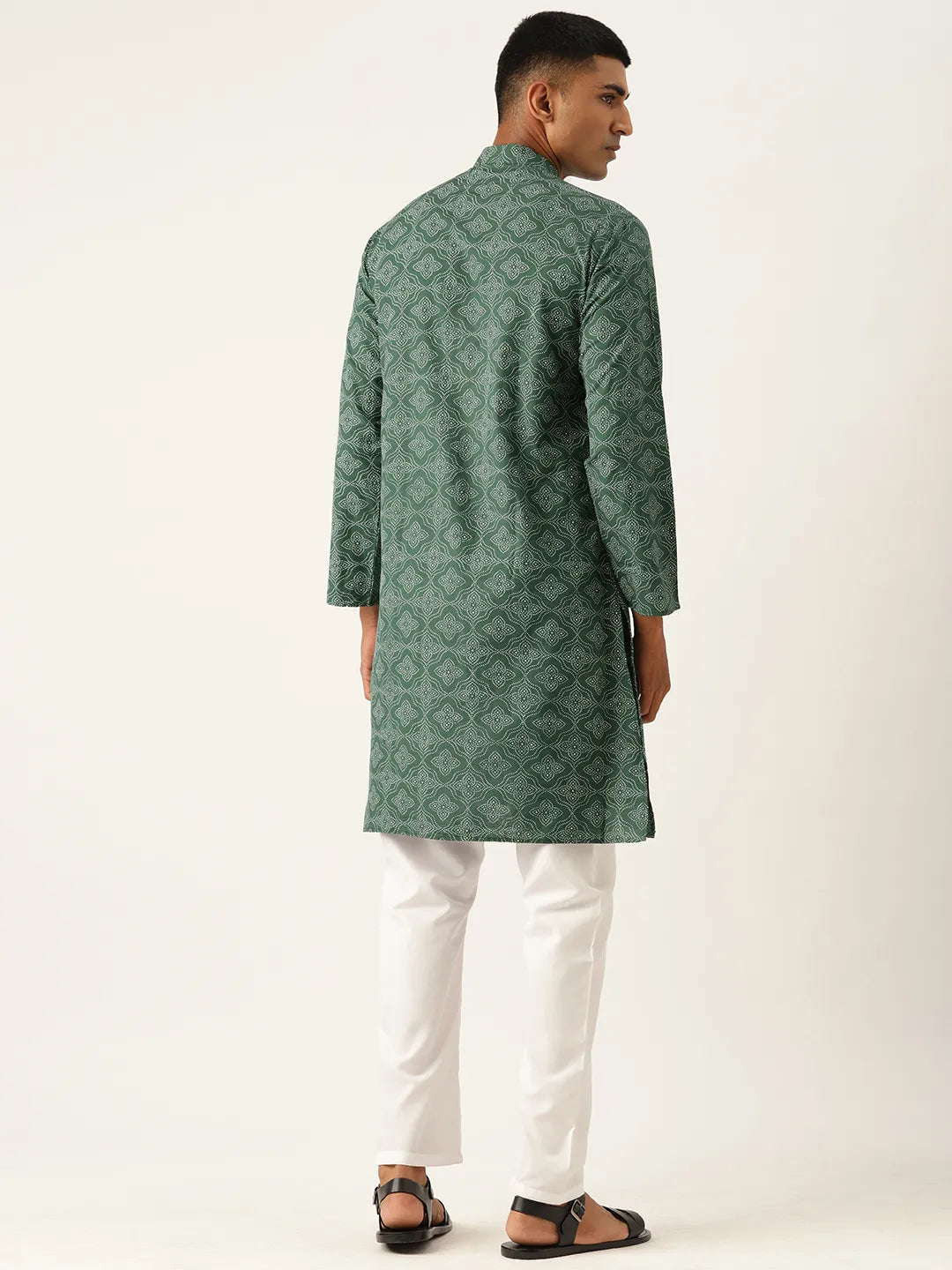 Emerald Enchantment Men's Green Printed Kurta Pajama Sets for Distinctive Style