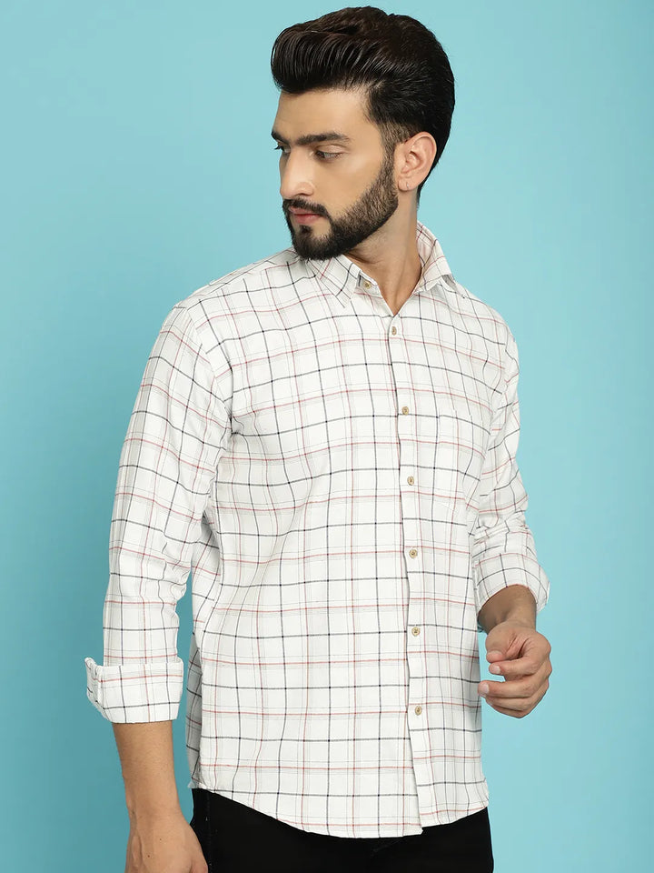 Timeless Elegance White Checked Shirt for Men – Classic Patterns, Modern Style