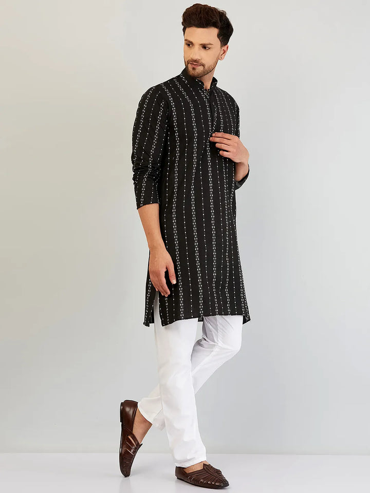 Timeless Elegance Black and White Cotton Kurta Pajama for Men - Classic Style, Modern Comfort