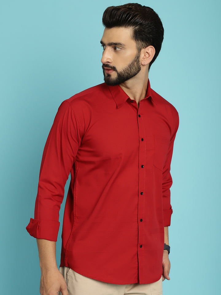 Men's Redefine Casual Elegance with Our Red Colour Casual Shirt