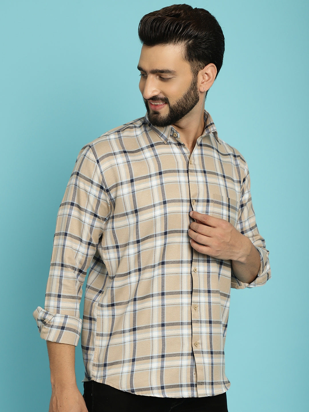 Men's Upgrade Your Wardrobe with Our Beige Check Shirt