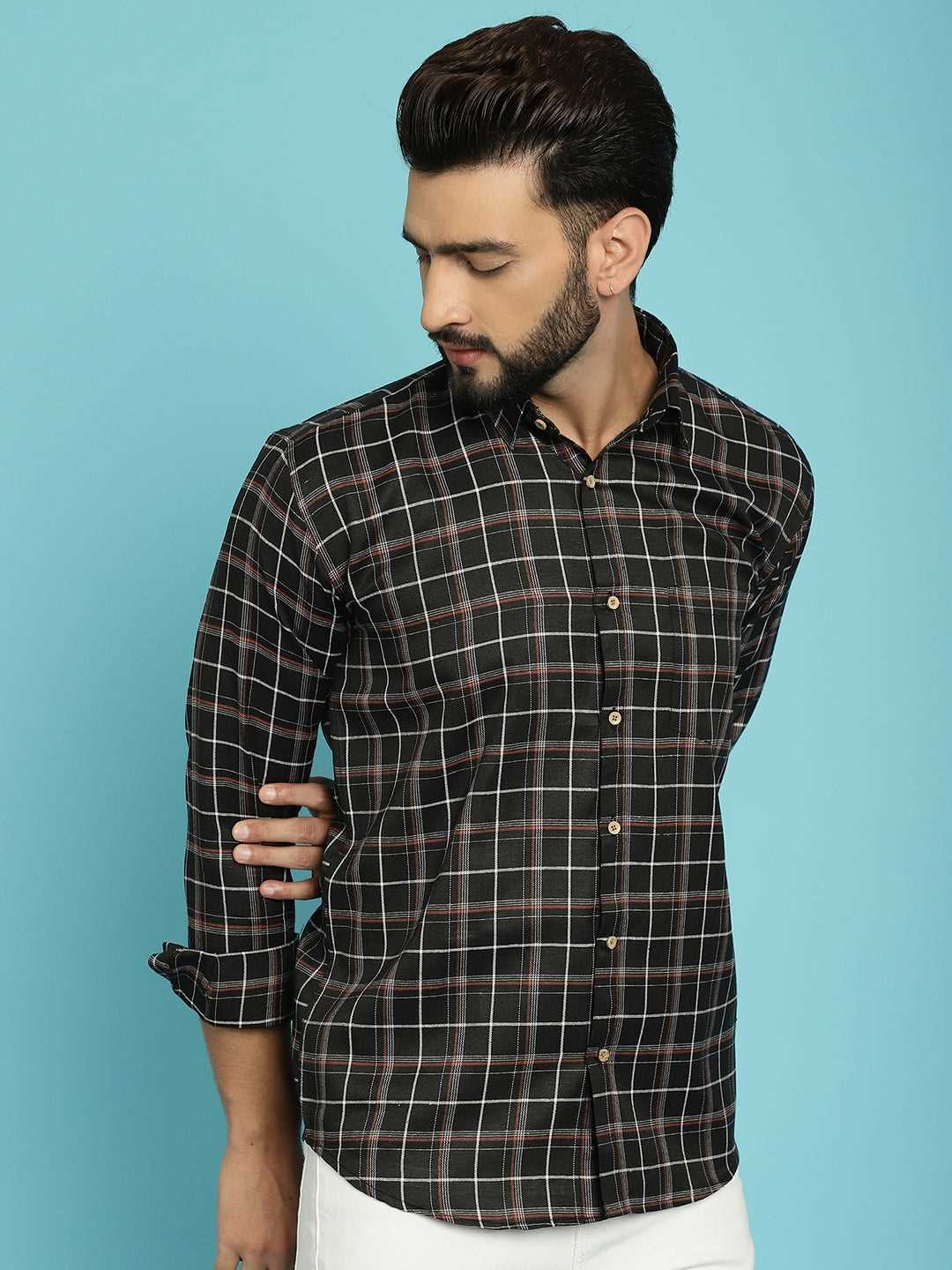 Classic Charm Explore Our Men's Checked Black Cotton Shirts