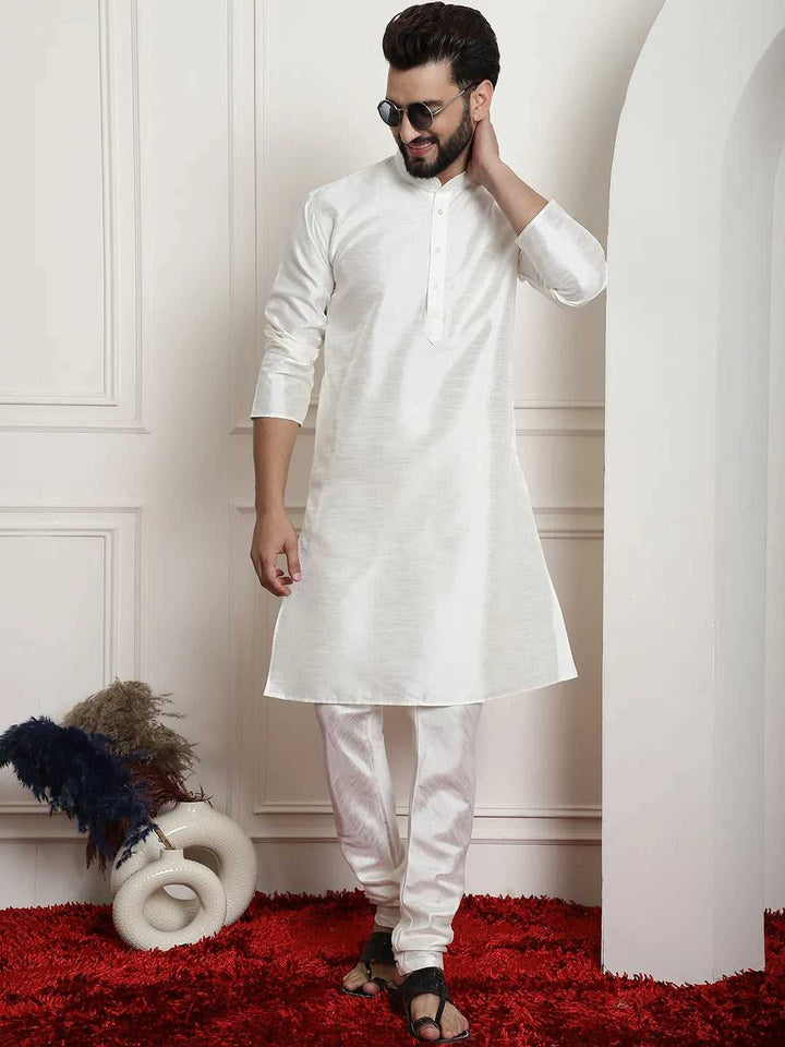 Elegance in White Silk Dupion Kurta and Churidar Set