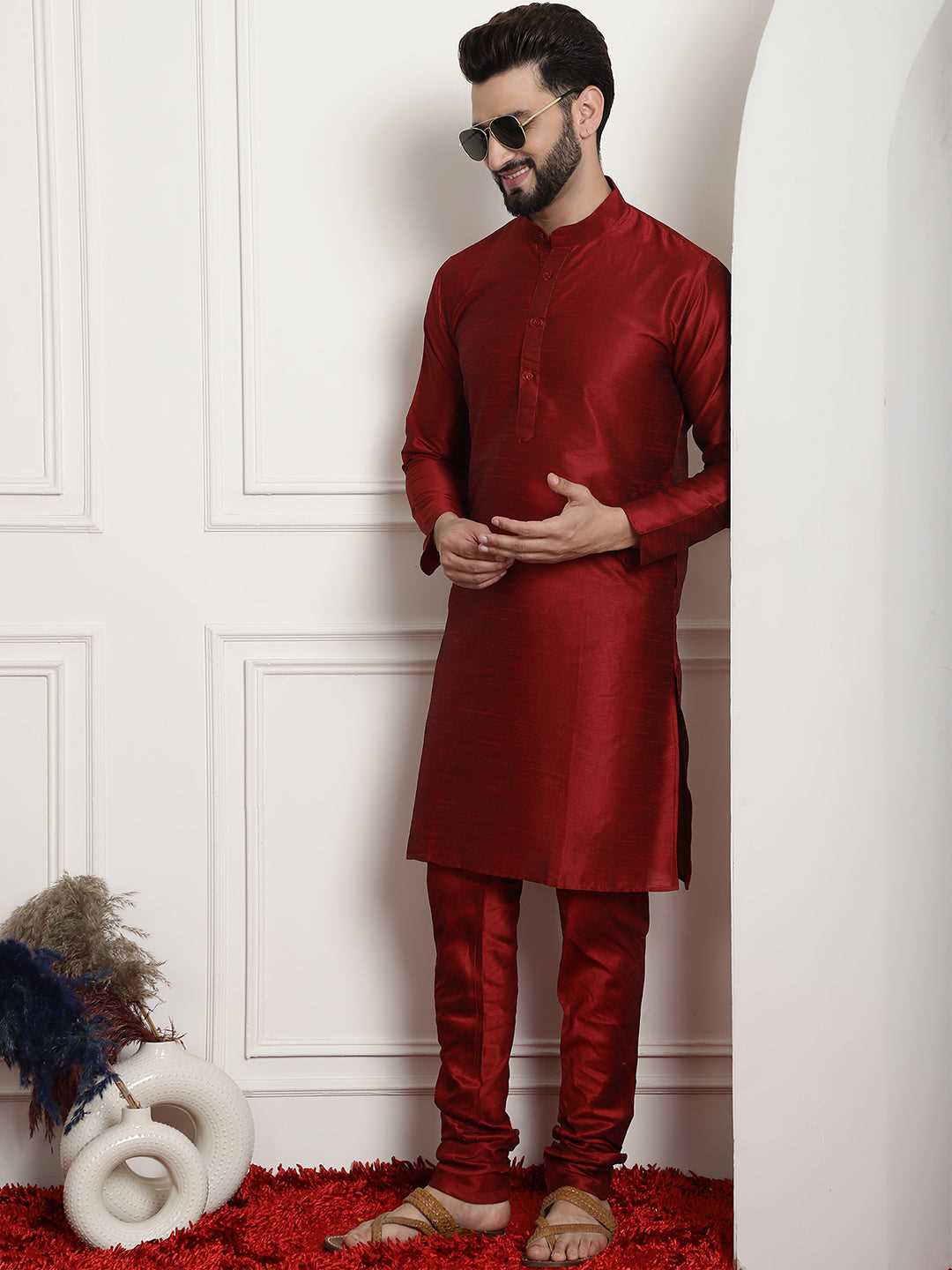 Crimson Allure Red Silk Dupion Kurta and Churidar Set