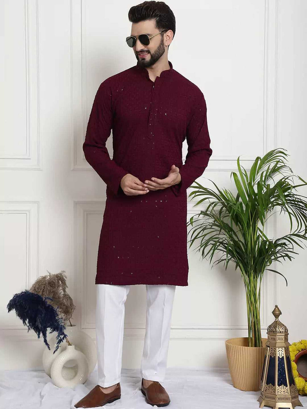 Men's Elegant Wine Cotton Kurta Pant: Classic Comfort and Style