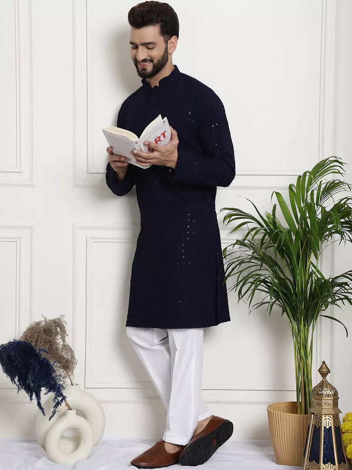 Men's Traditional Threads: Navy Blue Kurta Pant Set