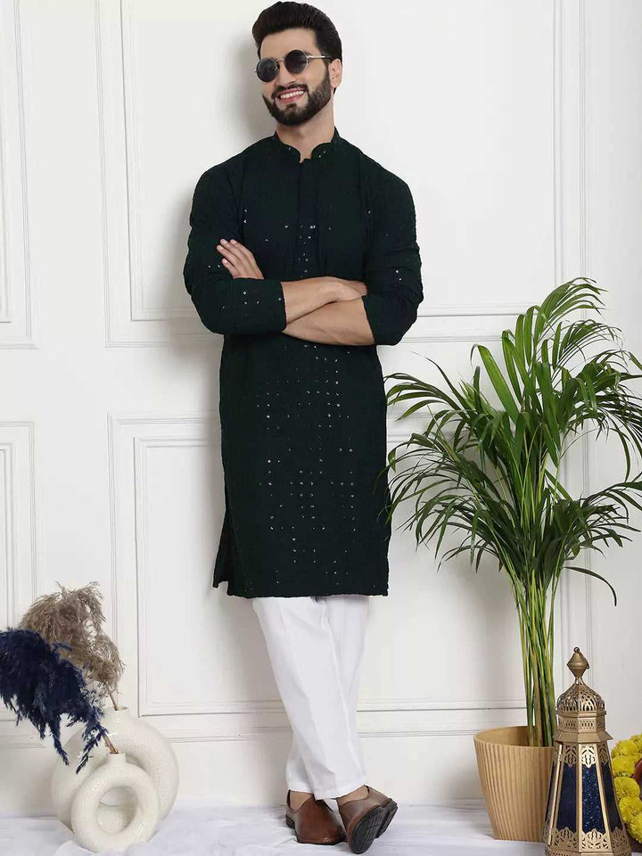 Men's Bottle Green Cotton Kurta Pant Elevate Your Style with Natural Elegance