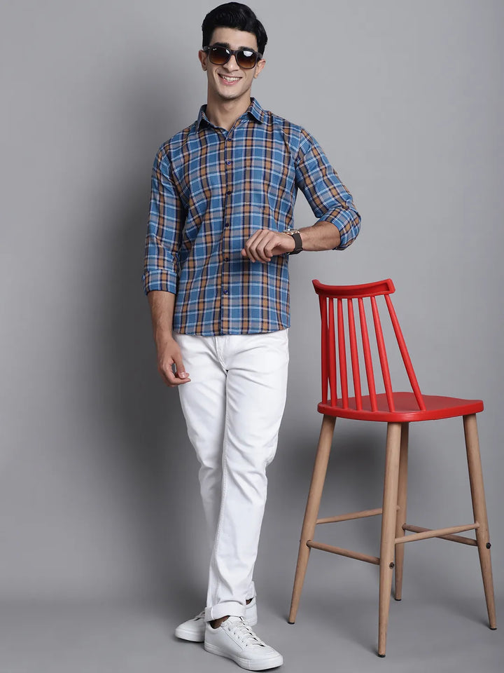 Effortless Cool Men's Blue Check Casual Cotton Shirt