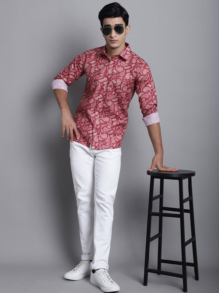 Bold Style Redefined Elevate Your Wardrobe with our Men's Red Printed Cotton Shirt