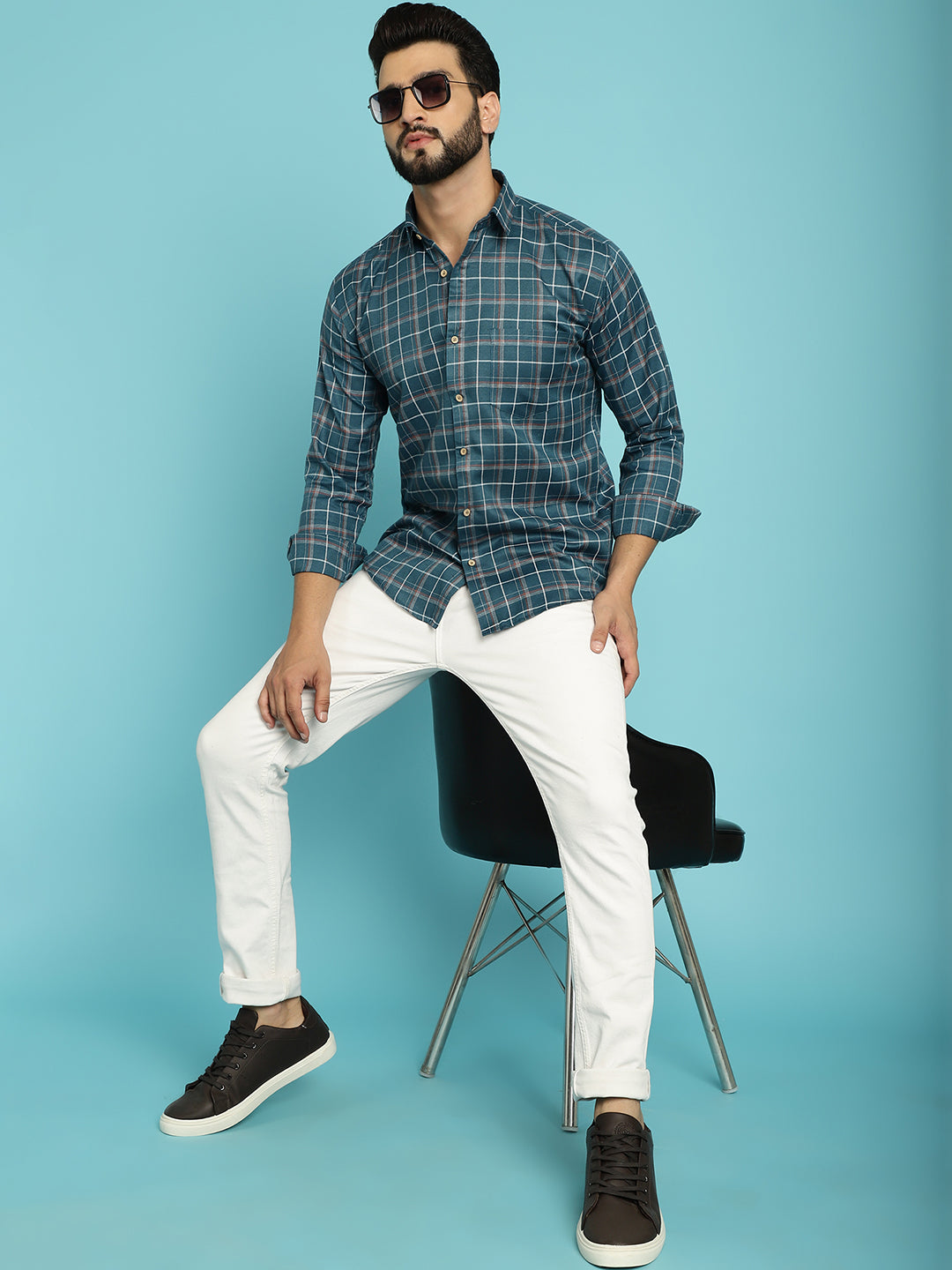 Fresh Style Explore Men's Checked Green Cotton Shirts