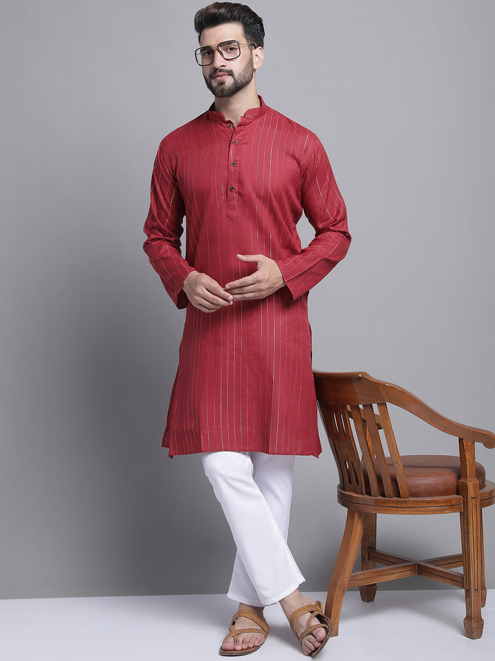 Men's Lining Cotton Regular Maroon Kurta With Pajamas.