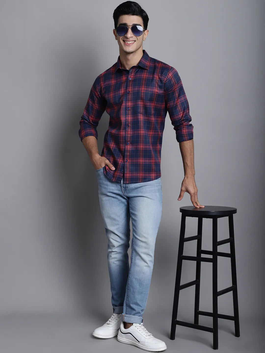 Fireside Elegance Men's Red Check Casual Cotton Shirt