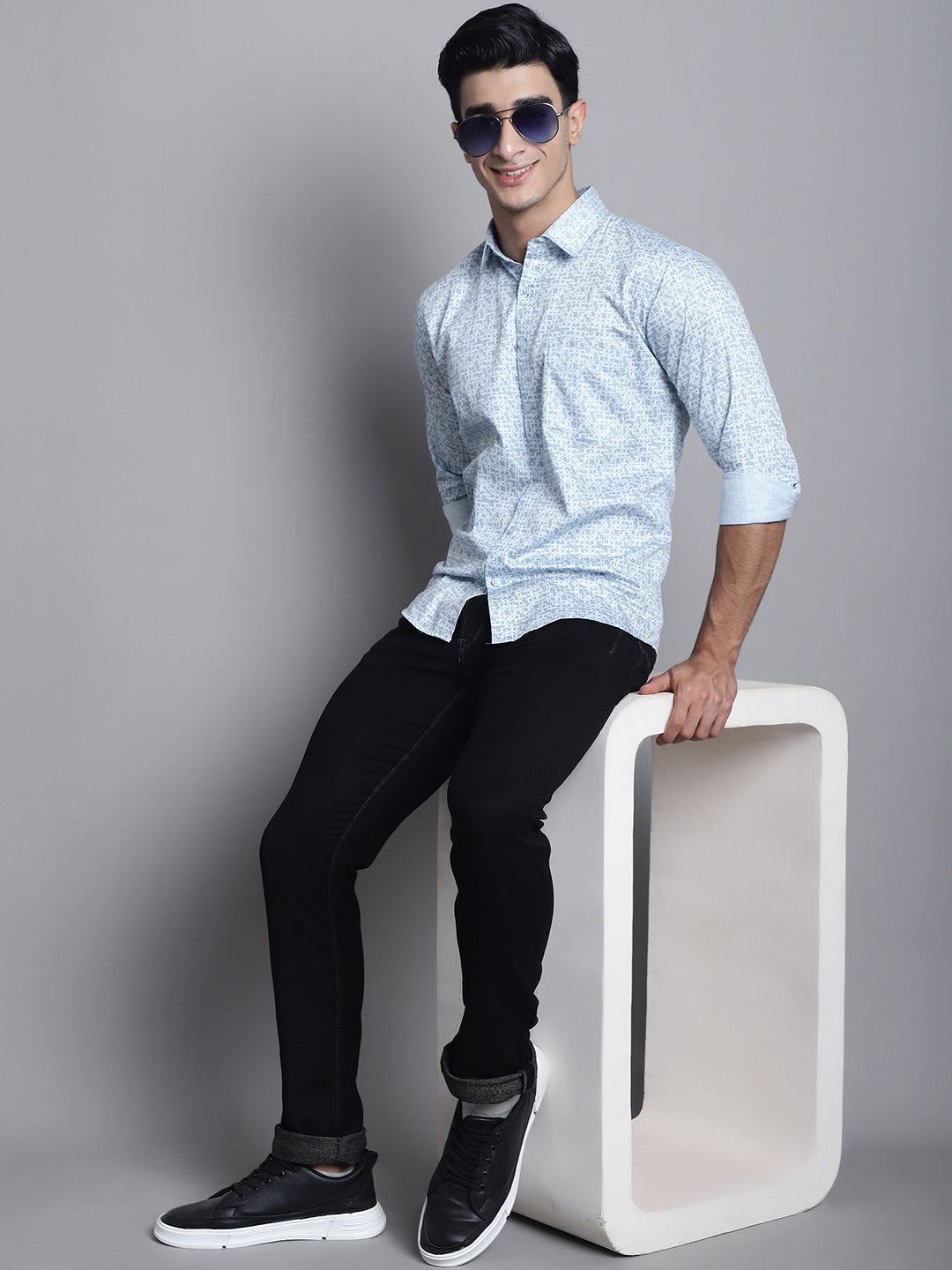 Sky Blue Elegance Explore Our Printed Shirts for Men in Refreshing Hues