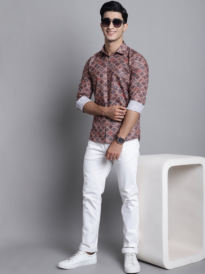 Earthly Elegance Men's Printed Shirts in Rich Brown Hues for Timeless Style