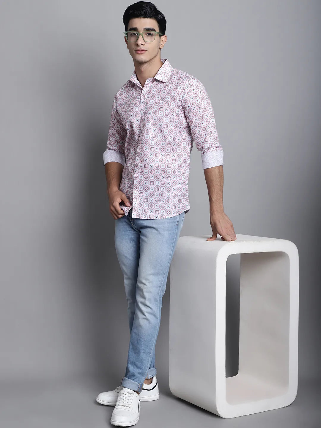 Discover White and Peach Men's Printed Shirts