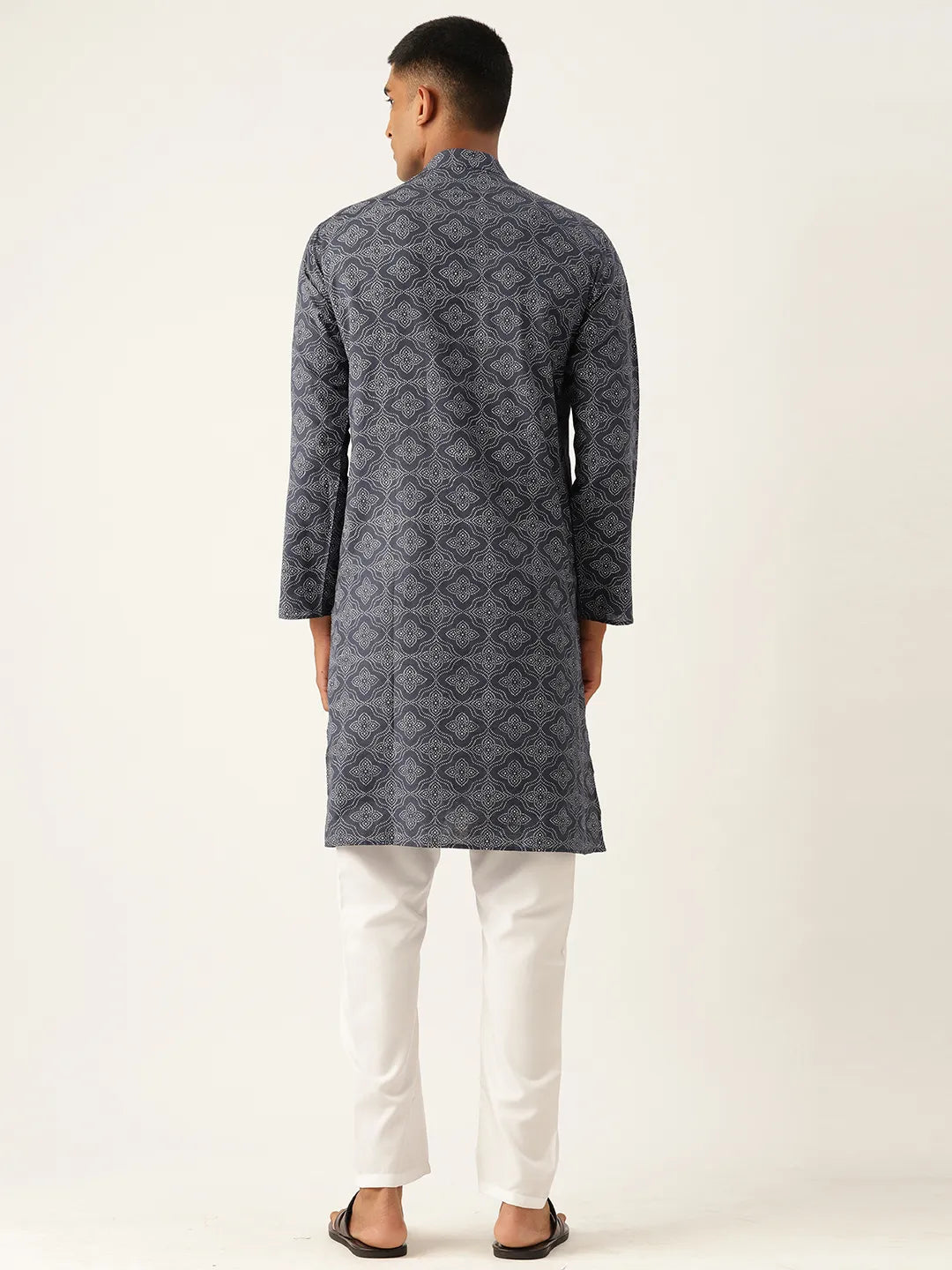 Midnight Opulence Navy Blue Printed Kurta Pajama Sets for Men's Timeless Elegance