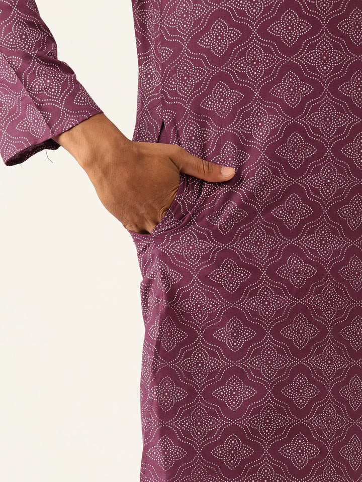 Vineyard Elegance Men's Wine Printed Kurta Pajama Sets for Timeless Style