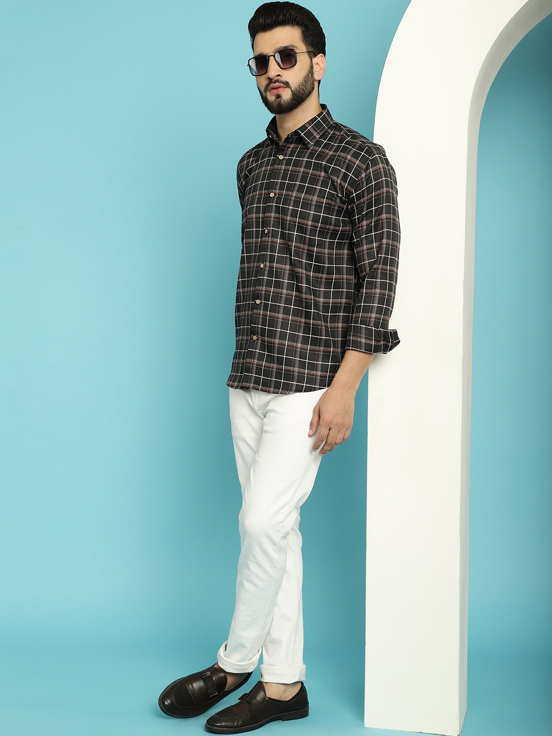 Classic Charm Explore Our Men's Checked Black Cotton Shirts