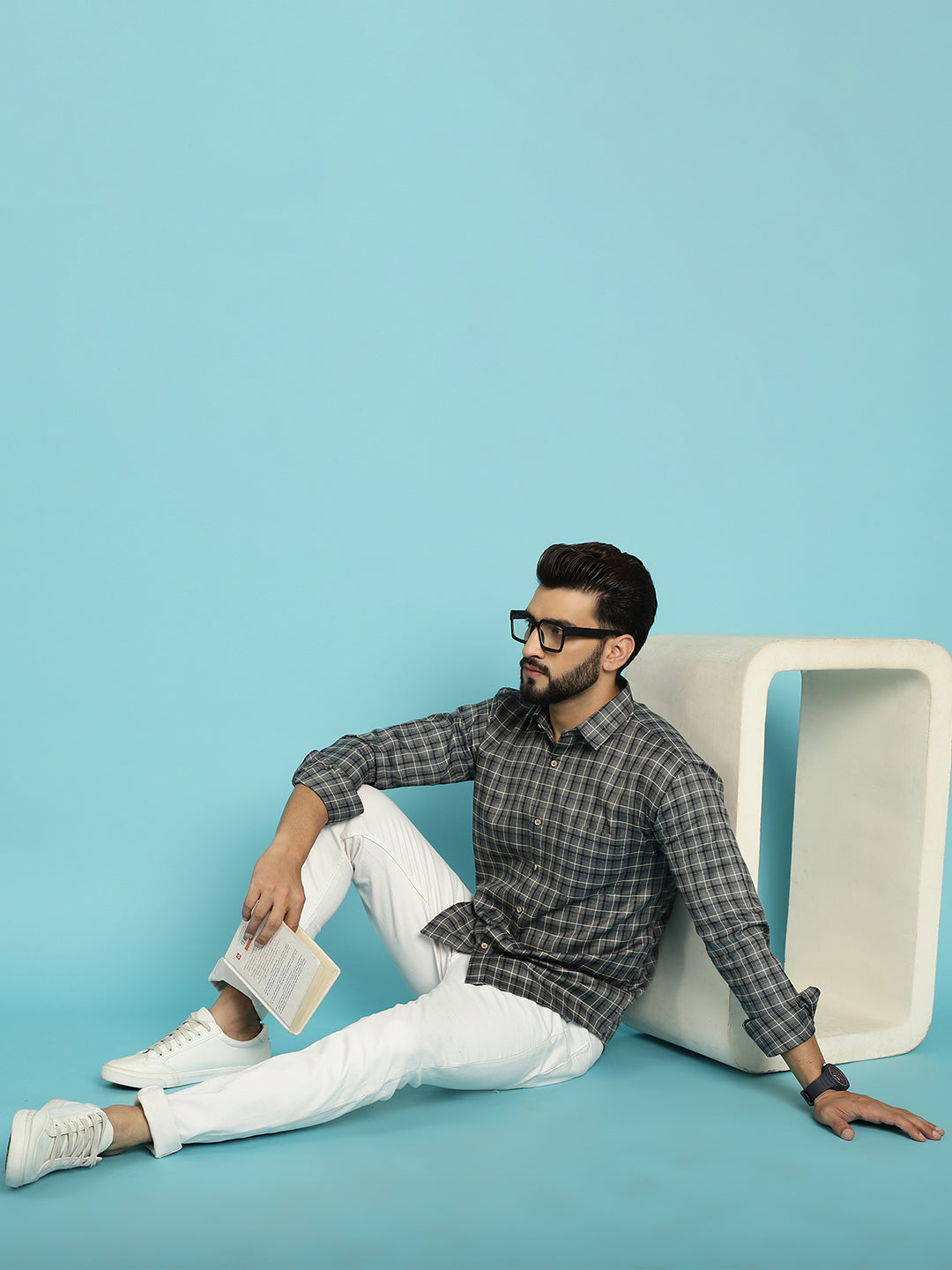 Sophisticated Elegance Discover Men's Checked Grey Cotton Shirts for Timeless Style