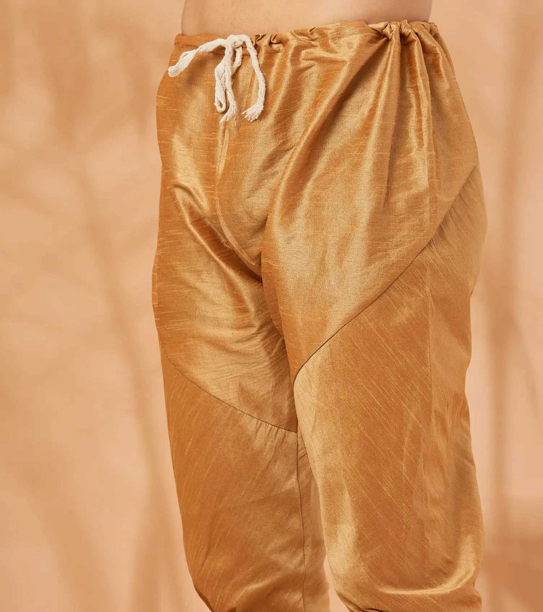 Gilded Glamour Golden Dupion Silk Churidar Pyjama for Men - Opulent Style, Timeless Sophistication