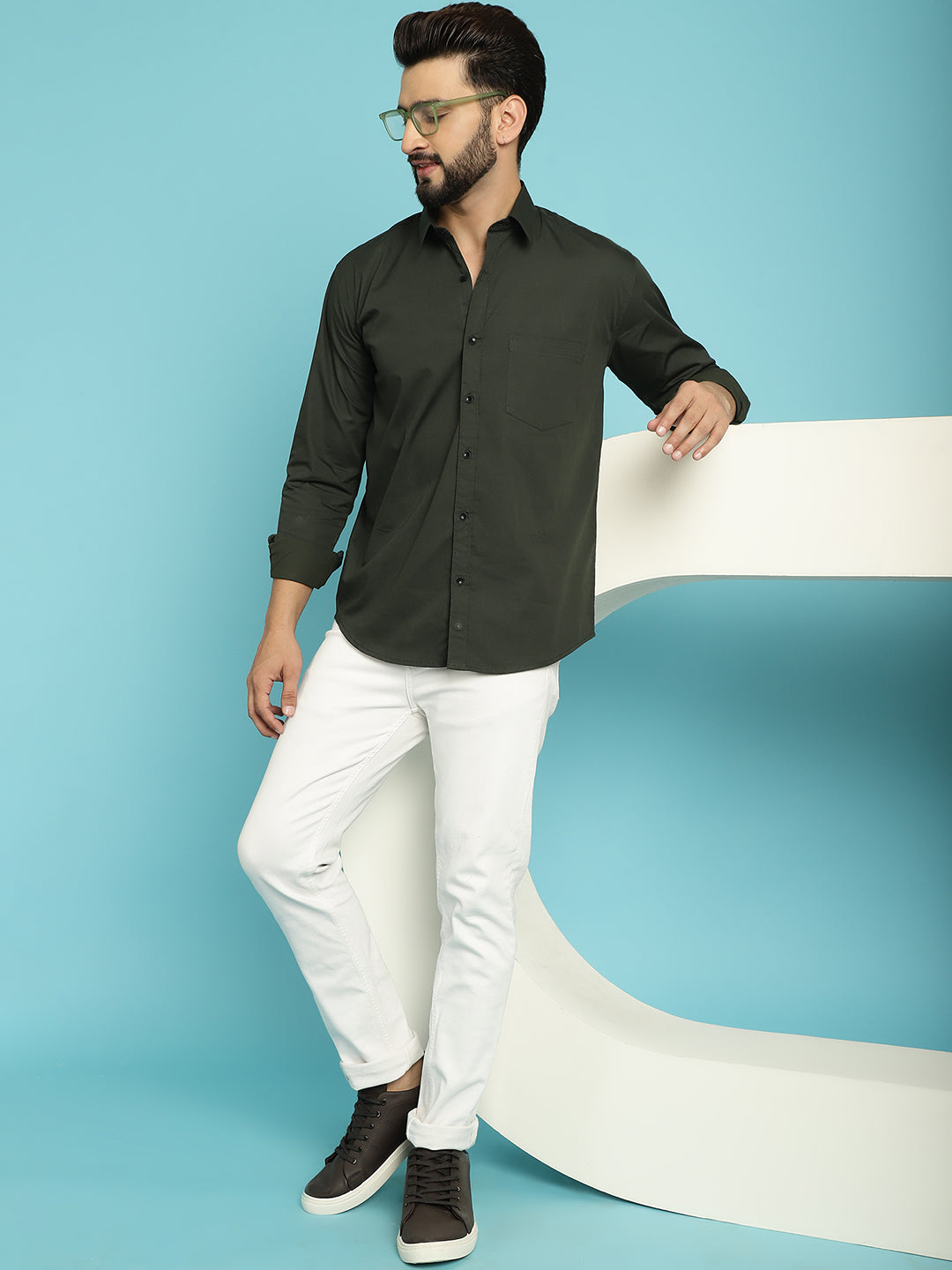 Men's Embrace Effortless Style with Our Olive-Coloured Casual Shirt