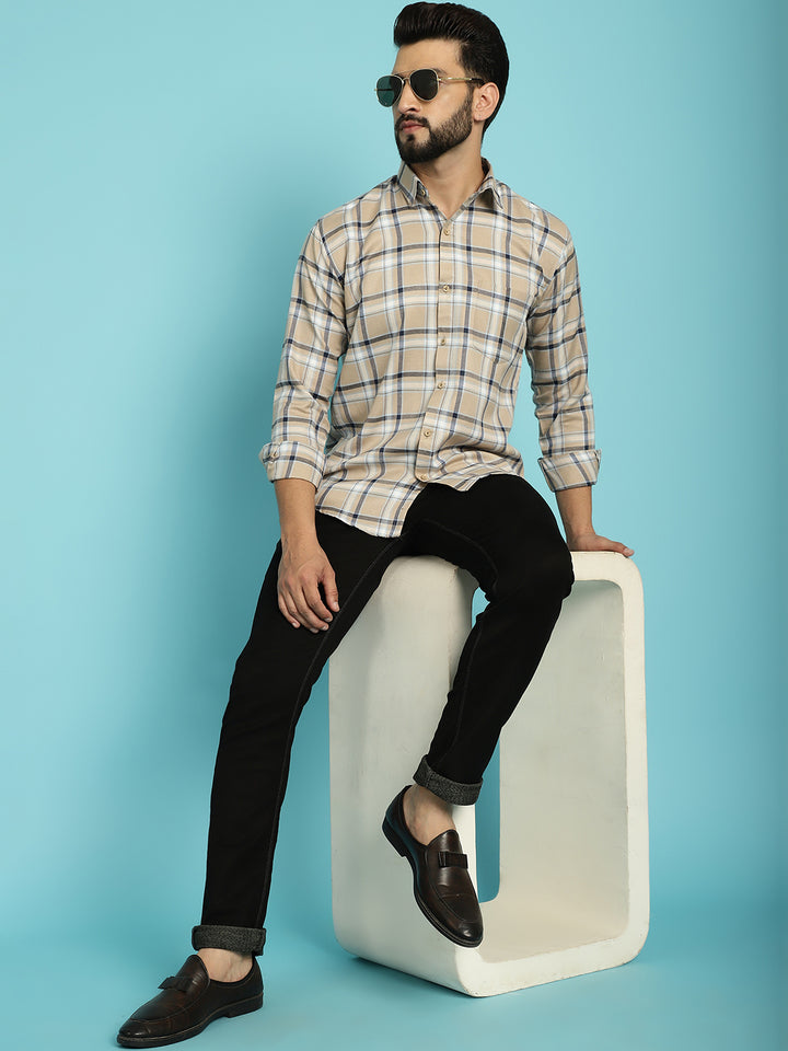 Men's Upgrade Your Wardrobe with Our Beige Check Shirt